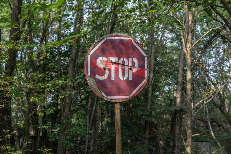 Stop sign in a forest